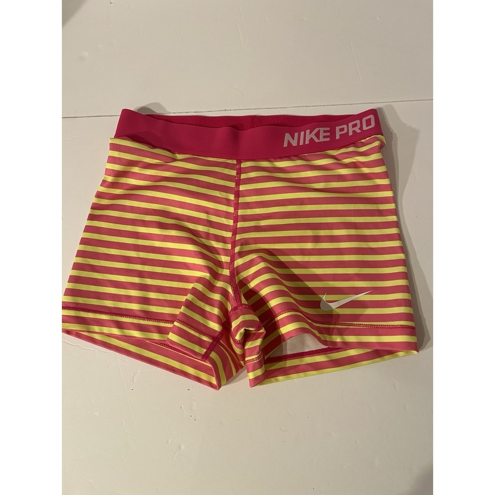 Nike Pro Womens Medium Dri-FIT Compression Shorts Pink Volt Stripe 642639-702